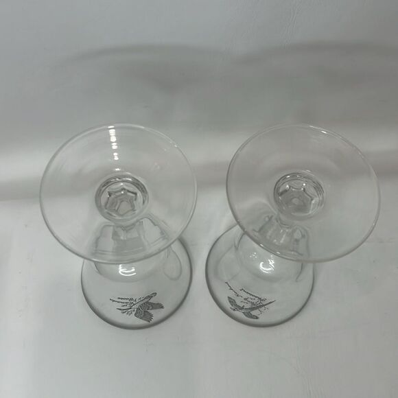 Tiffin Pheasant Grouse Crystal Stem Cocktail Goblet 3 Oz Silver Trim Rim Set 2 - Picture 7 of 8